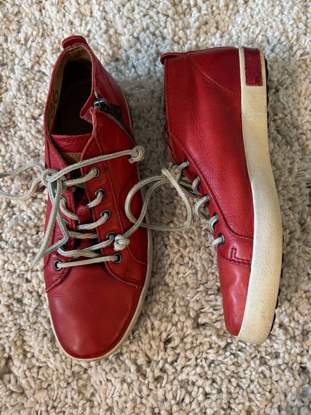 Blackstone Red Claret Red Leather Side Zip Sneakers 36